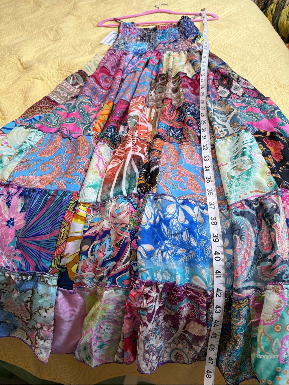 H087 NWT OS ptp10-22 Boho Patchwork Maxi Dress - Multicolor - Picture 7 of 8